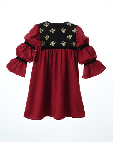 Bella dress (burgundy with golden embroidery blooms)