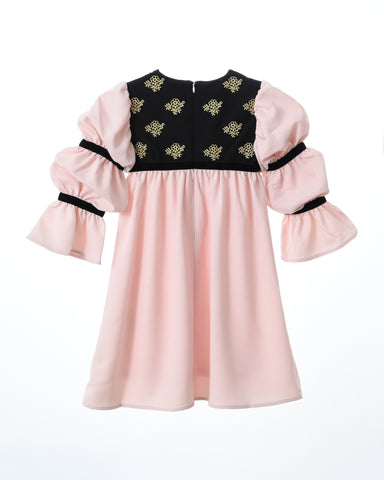 Bella dress (pink with golden embroidery blooms)