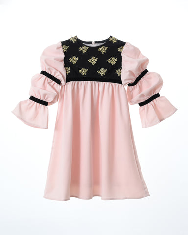 Bella dress (pink with golden embroidery blooms)